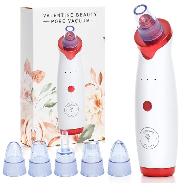 Valentine Beauty Blackhead Remover Pore Vacuum - Cleaner Rechargeable Pore Extractor Pimple Popper Face Cleanser Tool for Comedo Acne Whitehead Makeup Residue dust Removal 5 Replaceable Suction Probe
