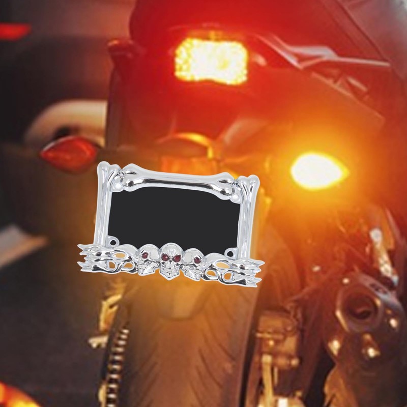 Skull Decor Motorcycle License Plate Frame 9x5.5inch Accessory Motorbike Spare