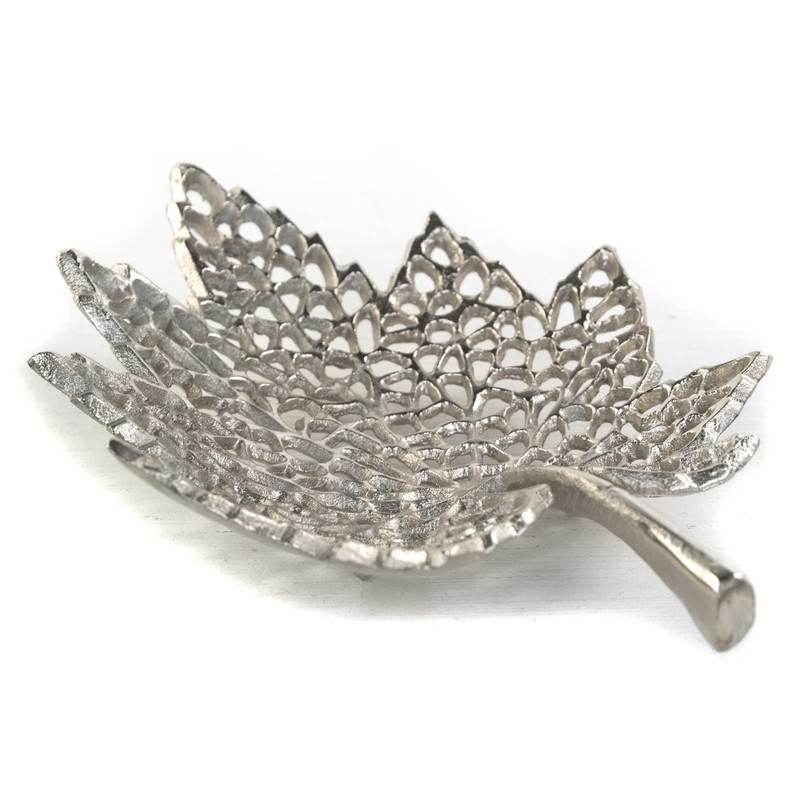 Decorative Leaf Bowl, Metal, Silver, 2 Sizes, Bowl in Leaf