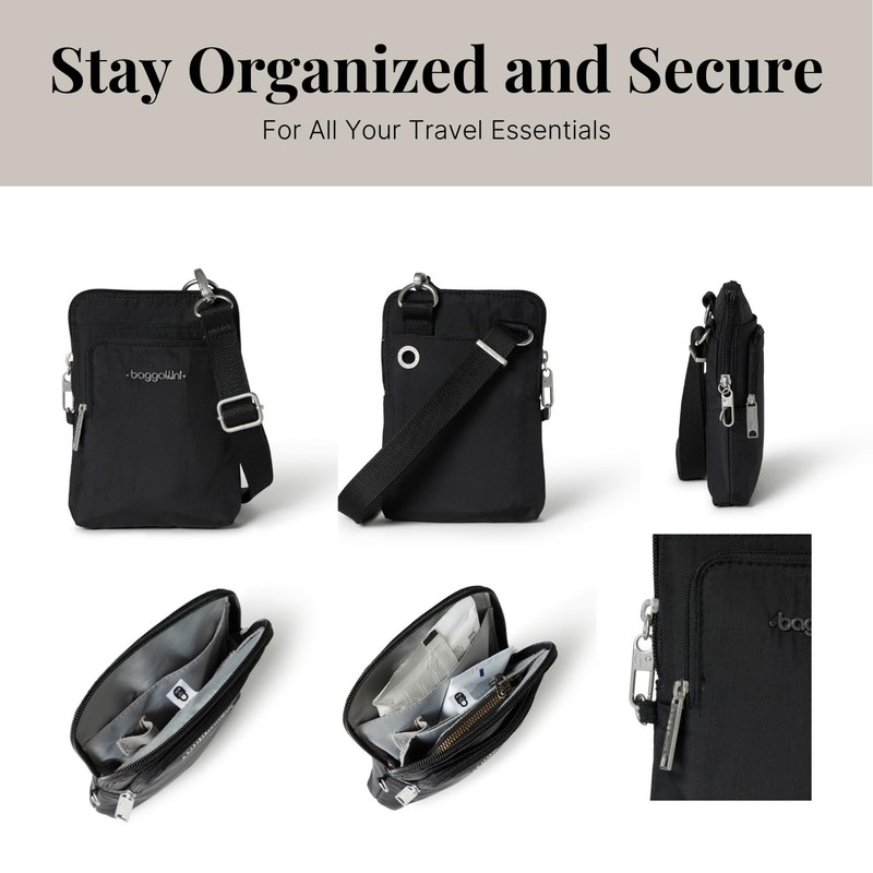 Baggallini Womens Securtex® Anti-theft Activity Crossbody Bag Cross Body, Black