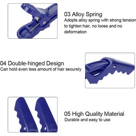 6pcs Pinza de Pelo de Cocodrilo, Abrazadera Antideslizante Único Diente para Peluquería y Salón (Azul)