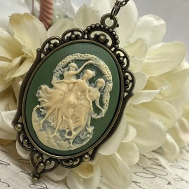 Fancy Fox Boutique Bronze Gold Wife Dancers Muses Muse Cameo Green Victorian Necklace Charm Gift
