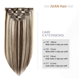 Clip in Hair Extensions Dark Brown Mixed Bleach Blonde Highlight Hair Extensions 70G Human Hair Extensions 7pcs 16clips for Women(18 Inch #2P613)