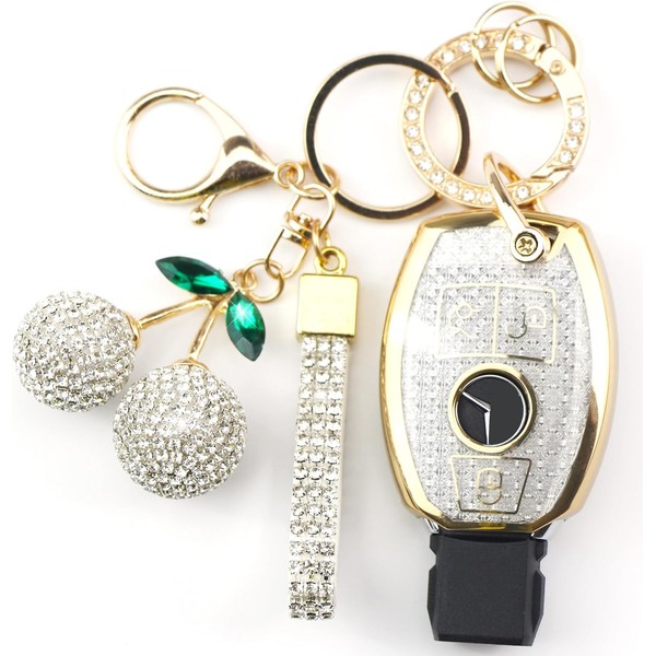 Rayslesan Sparkly Key Fob Cover with Cherry Keychain, Bling TPU