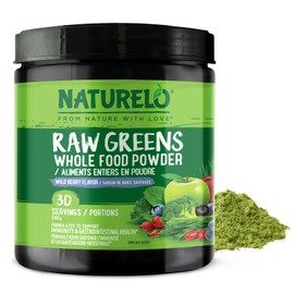 NATURELO NATURELO Raw Greens Superfood Powder Wild Berry Flavor Boost Energy, Detox, Enhance Health Organic Spirulina Wheat Grass Whole Food Nutrition from Fruits & Vegetables 30 Servings