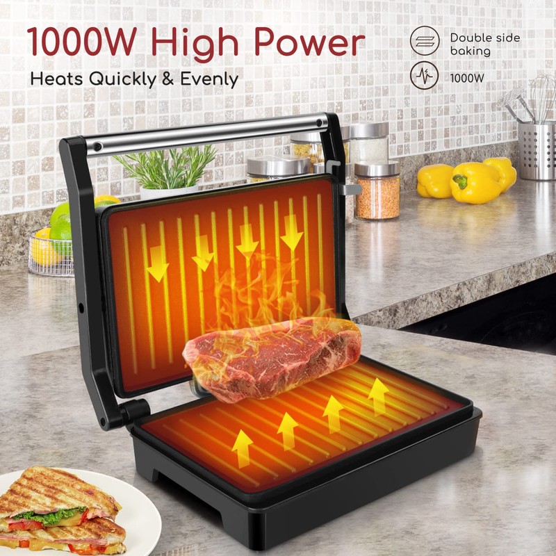 Panini Press Sandwich Maker, Aigostar 1000W Sandwich Press Grill with
