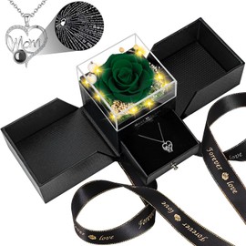 Gifts for Mom from Daughter and Son, Unique Mothers Day Birthday Gifts for Women Idea, Preserved Real Roses with I Love You Mom Necklace Cool Present to Mother Mom Grandma Wife -Blackish Green