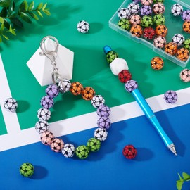 Cheriswelry 30Pcs Crystal Rhinestone Beads 16mm Round Bubblegum Beads Football Loose Spacer Beads Sports Beads for DIY Bracelet Earring Necklace Jewelry Making