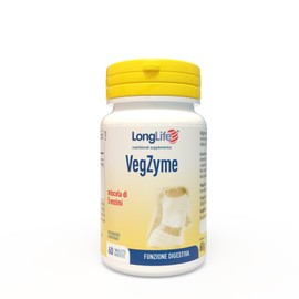 LongLife® VegZyme | Enzimi digestivi vegetali | Amilasi, proteasi, lipasi, cellulasi e lattasi | Supporto completo alla digestione | Fino a 2 mesi di trattamento | Vegano e senza glutine