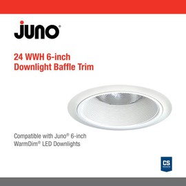 Juno 6-Inch Round Tapered Baffle Recessed Lighting Trim, Glare-Reducing Snap-in Trim for Can Lights, Fits IC2, TC2 and TC2R Housings, White Finish