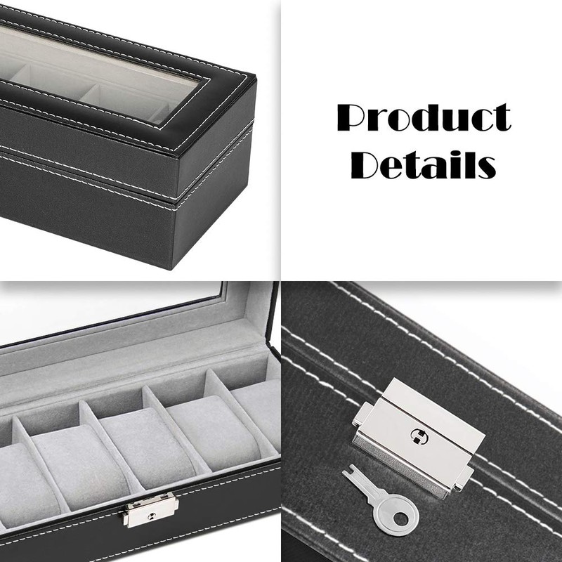 NEX 6 Slot Leather Watch Box Display Case Organizer Glass