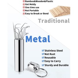 Juego De 7 Piezas Palillos De Dientes Portátiles De Acero Inoxidable, Hilo Dental Juego De Limpieza De Palillos De Dientes De Metal Reutilizables Con Soporte Para Picnic Al Aire Libre, Camping, Viajes