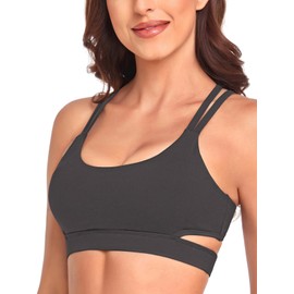 RELLECIGA Women's Anthracite Scoop Neck Strappy Cutout Sport Bra Fitness Support Workout Tops Size Small