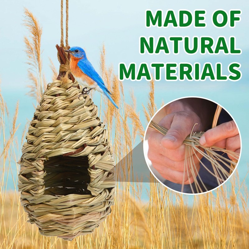 NOVWANG 4 Pcs Hand Woven Hummingbird Houses for Outside