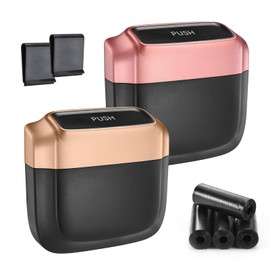 GOCCIDA Car Trash Can with Lid,Mini Garbage Bin 2 Packs Universal Leakproof Automotive Garbage Cans for Auto Office Kitchen Bedroom with 4 Roll Trash Bag and 2 Hooks Pink and Gold