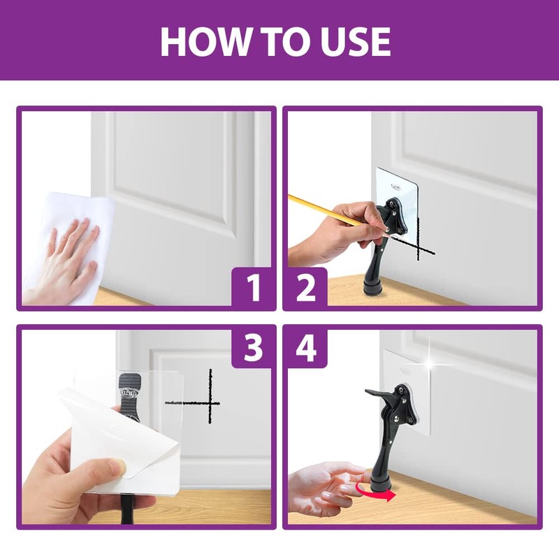 Door Stopper with Adhesive Bracket Stickers, No Drilling or Tools
