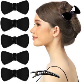 RC ROCHE ORNAMENT - 6 piezas para mujer, diseño de lazo plano con lazo, agarre fuerte, dientes de agarre firme y deslizador lateral, accesorio de moda, clip de plástico, tamaño mediano negro