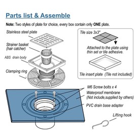 Neodrain Square Shower Drain,4 inch Stainless Steel 304 grate and PVC drain body, Brick pattern grate with Brushed Nickel Finish, Kit includes Hair Trap/Strainer,lifting hook and PVC drain base