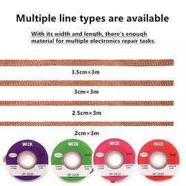 4 Pcs Solder Wick Copper Solder Removal Braid 2mm 2.5mm 3mm 3.5mm, Desoldering Wick Braid Remover Tool,Low Residue No-Clean Electronic Desoldering Wire