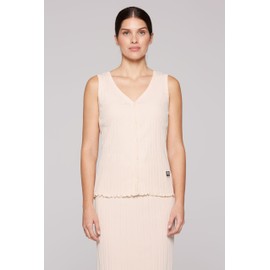 SOCCX Women's Buttoned Ribbed V-Neck Top, Milky Beige, XS