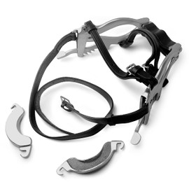 DEXSUR Horse Equine Dental Kit Speculum Horse Mouth Gag - Four Ratchet Settings, Secure Locking Mechanism, Stainless Construction, Leather Straps Included, Durable Equine Dental Kit.