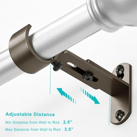 AMZSEVEN Adjustable Curtain Rod Brackets, Metal Window Drapery Rod Hanger Holders Hooks for 1 inch Rods (Brown, Set of 2)