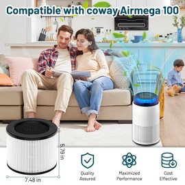 FFsign 100 Filter Replacement Compatible with Coway Airmega 100 Air Puri-Fier, 3-in-1 H13 True Hepa Filter, Deodorization Filter with Activated Carbon, 2 Pack