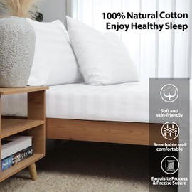 Twin Size Striped Fitted Sheet Only White Color, 100% Egyptian Cotton 600 Thread Count, 16" Deep Pocket Premium Cotton Mattress Sheet (1 Bottom Sheet Only)