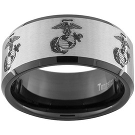 U.S. Marine Corps Black Two Tone Tungsten Comfort Fit Wedding Ring Available in Sizes 5-15 (Full & Half Sizes) (13.5)