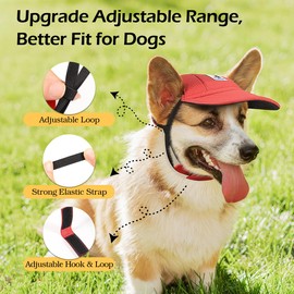 Pawaboo Dog Baseball Cap - Upgraded Elastic Ear Holes - Adjustable Dog Outdoor Sport Sun Protection Baseball Hat Cap Visor Sunbonnet Outfit for Small Medium Large Dogs, Medium, Red