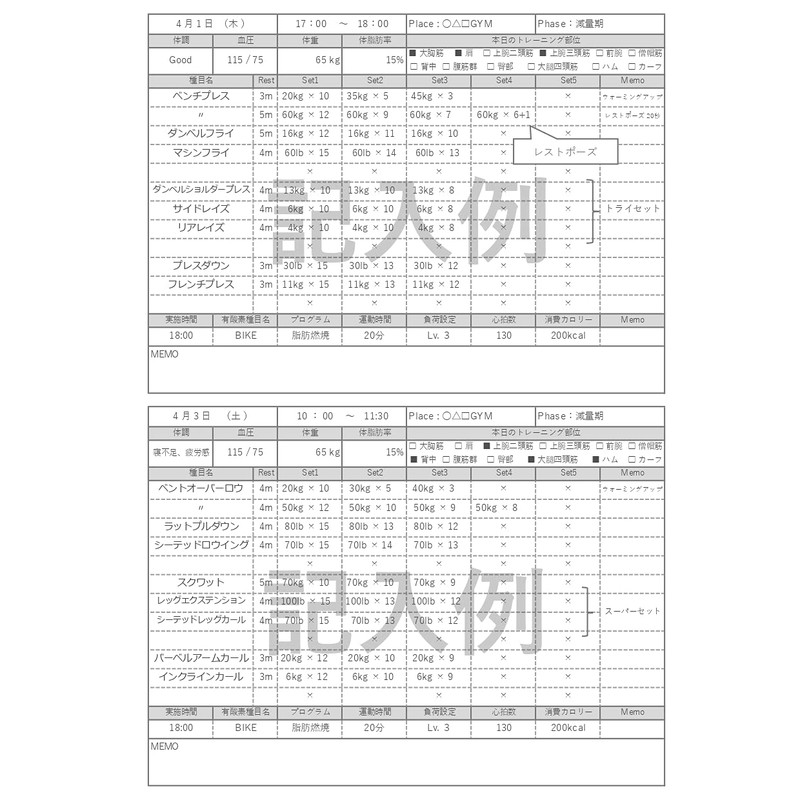 Yoshinori Yamamoto, Training Notebook, Workout Log (Light Version: BEIGE 92