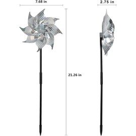Serlvan 15 Pack Reflective Pinwheels with Stakes, 18.5" Plastic Bird Blinder Sparkly Pin Wheel Scare Birds and Animals Away Spinner Pinwheels for Lawn Yard Garden Farm
