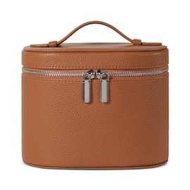 Cosmetic Bag, Portable Cosmetic Bags, Travel Makeup Bag with Compartments and Handle, Toiletry Bag for Women, brown