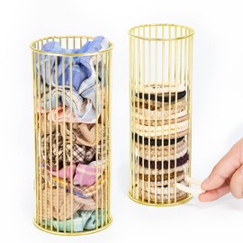 SCUNDA Gold Metal Hair Ties Holder Organizer – Stylish Scrunchie Stand with Side Opening for Easy Access – Countertop Hair Elastics Storage for Women & Girls, Set of 2 (Large & Small)