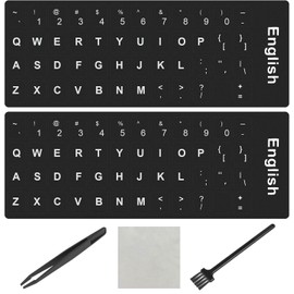 2PCS English Keyboard Stickers, Universal Replacement English Keyboard Letter Stickers with Tweezer, Keyboards Alphabet Sticker Black Background White Lettering for Laptop Notebook PC Computer Desktop