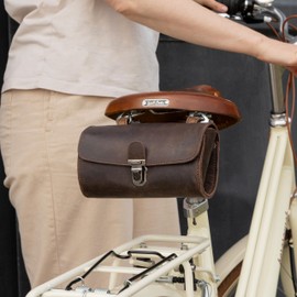 Gusti Leather Saddle Bag - Wolfgang L - Small Leather Bicycle Bag for Saddle, Handlebar or Pannier Rack - Practical Retro Bicycle Bag