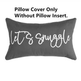Sunkifover Dark Gray Decorative Lumbar Pillow Covers 12x20 Inches, Soft Solid Rectangle Pillow Cover, Embroidered Rectangular Pillow Case with Let's Snuggle Saying for Bed, Bedroom (Color Grey)