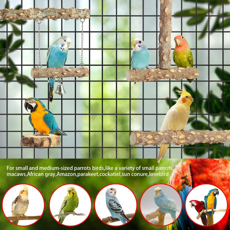 Bird Perches,4pcs Natural Wood Birds Stand Branch, Bird Perch Chewing