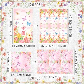40PCS Wildflower Napkins Floral Flower Butterfly Napkin Tea Party Napkins Wildflower Party Decorations for Wedding Baby Shower Bridal Shower