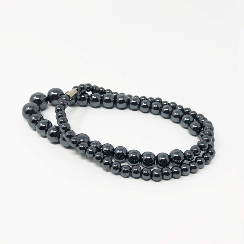 LZD Hematite Necklace Unisex Bead Black Magnetic Clasp X73