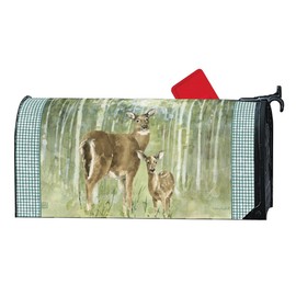 Studio M Natures Call Fits Standard Size 6.5 x 19 Inch Mailbox Weather Resistant Vinyl The Original Magnetic Mailbox Cover, Decorative MailWrap Green and Brown Deer in Forest