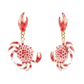 YUNXI Blue Enamel Crab Dangle Earrings for Women Nautical Coastal Drop Earrings Novelty Ocean Animal Statement for Beach Vacation (Red)