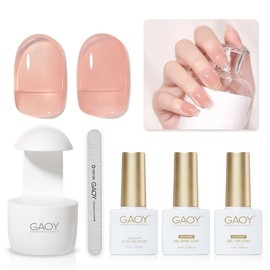GAOY 3 Pcs Gel Nail Polish Kit with Mini UV Light, Include Natural Nude Pink Sheer Gel Polish, Base Coat and Top Coat, Gel Manicure Kit for Nail Art DIY at Home - Color: Milky Pink