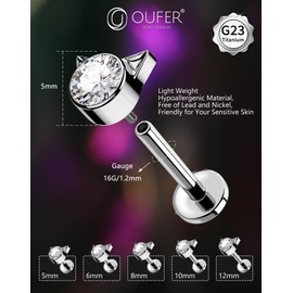 [OUFER] 16G Tragus Cartilage Forward Helix Stud Earrings Titanium Monroe Labret Lip Internally 5/6/8/10/12mm Medusa Flat Back Piercings Earrings