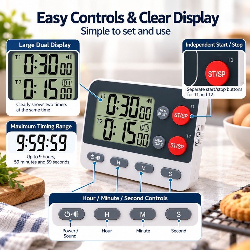 Dual Digital Kitchen Timer for Cooking & Baking – Independent