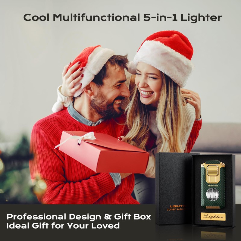 All-in-one Torch Lighter with V Cutter, Punch, Needle, Holder and