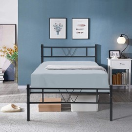 Fangflower Twin Bed Frame with Headboard,16.3inch Twin Bed Frames with Metal Platform Beds Heavy Duty Steel Slat Mattress Foundation No Box Spring Needed