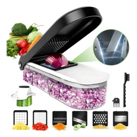 10 en 1 rallador cortador rebanador picador con 6 cuchillas para verduras y frutas incluye contenedor ChefOlla negro
