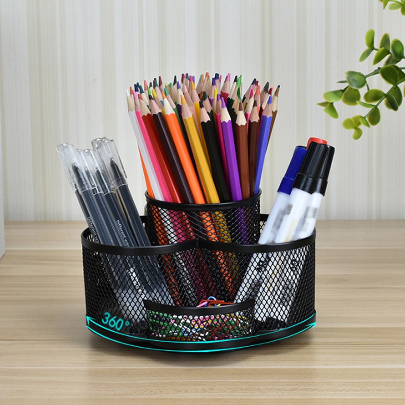 Mesh Desk Organizer 7 Compartments 360 Degree Rotating Multifunctional Pen