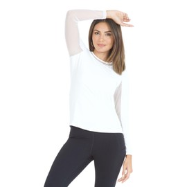 IBKUL Athleisure Wear Sun Protective UPF 50 Icefil Cooling Tech Long Sleeve Crew Neck Top with Under Arm Mesh – 83000 White Solid XS